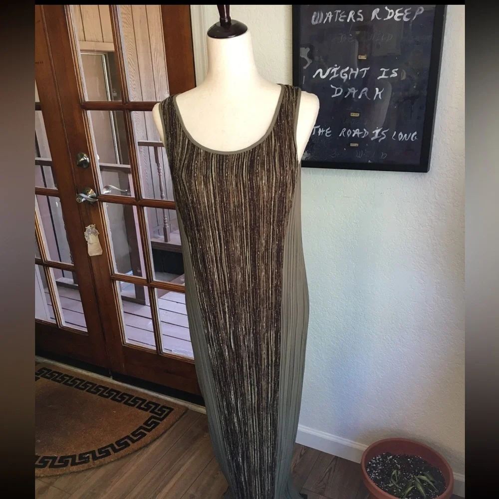 Vintage Michael Kors Earth Tone Plissé Maxi Dress 8